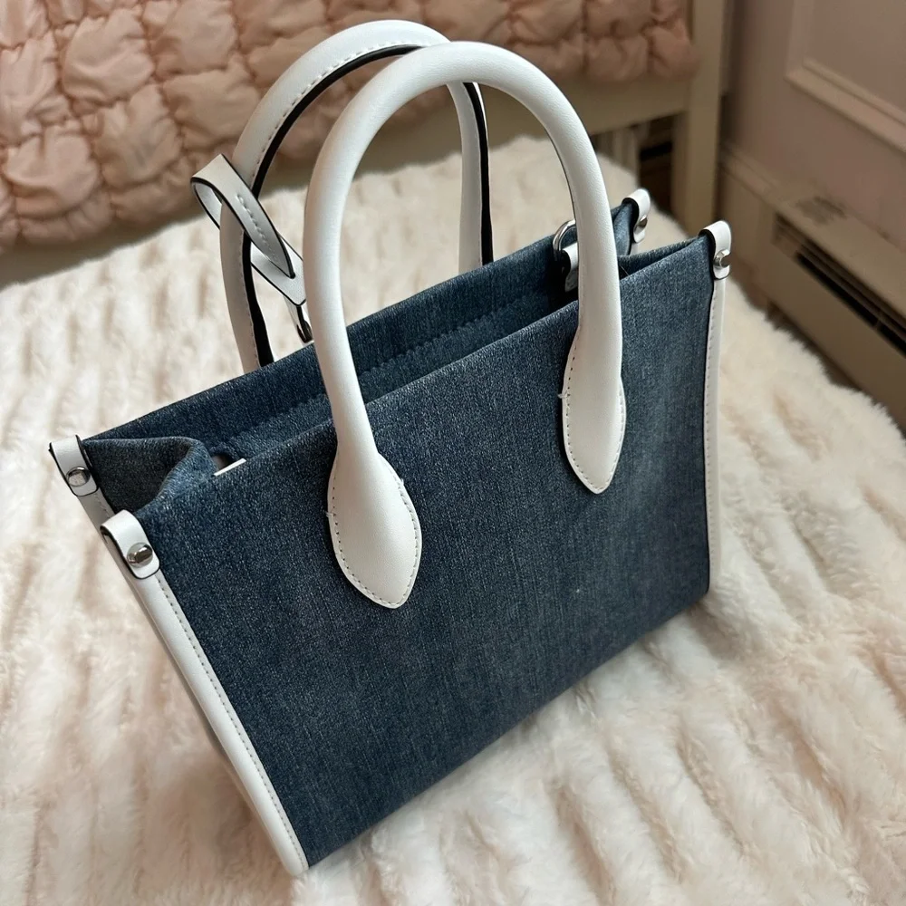 Michael Kors Mirella Small Denim and White Tote Bag